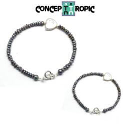  Bratara Perle de Cultura Gri - Alb Diametru 56 mm - Neregulat 2-4 x 3-4 mm - Accesorii Argint 925