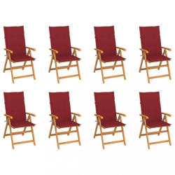 vidaXL 8 db dönthető tömör tíkfa kerti szék párnákkal (3072550/51/52/53/54/55/56/57/58/59)