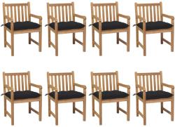 vidaXL 8 db tömör tíkfa kerti szék fekete párnával (3073080/81/82/83/84)