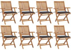vidaXL 8 db összecsukható tömör tíkfa kerti szék párnával (3072777/78/79)