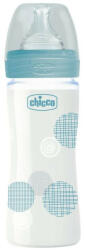 Chicco Well-Being 240ml ÜVEG cumisüveg, szilikon normál folyású cumival Kék 0m+ CH02872120 - babamanna