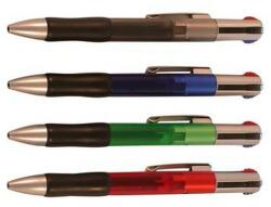  4 színű golyóstoll, műanyag, nyomógombos kék-piros-zöld-fekete írásszín