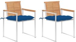 vidaXL 2 db tömör tíkfa és acél kerti szék párnával (3061540/41)