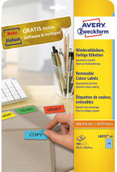 Avery-Zweckform L6032-20 63, 5x33, 9mm 3 pályás univerzális etikett visszaszedhető kerekített sarkú kék 24 címke/ív 20ív/csomag