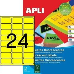 APLI 02870 64x33, 9mm 3 pályás lézer etikett kerekített sarkú neon sárga 24 címke/ív 20ív/csomag