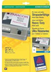 Avery-Zweckform J4775-10 210x297mm 1 pályás tintasugaras fehér poliészter etikett időjárásálló kerekített sarkú 1 címke/ív 10ív/cs