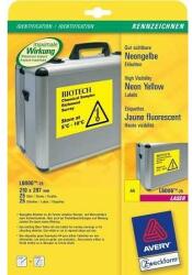 Avery-Zweckform L6006-25 210x297mm 1 pályás lézer etikett kerekített visszaszedhető kerekített sarkú neon sárga 1 címke/ív 25ív/cs