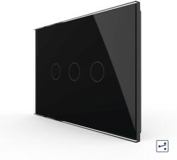LIVOLO Intrerupator triplu cap scara / cruce cu touch Livolo din sticla, standard italian - Serie noua - culoare negru
