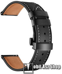 Valódi bőr okosóra szíj - speciális pillangó csatos, 120 + 80mm hosszú, 22mm széles - FEKETE - SAMSUNG Galaxy Watch 46mm / Watch GT2 46mm / Watch GT 2e / Galaxy Watch3 45mm / Honor MagicWatch 2 46mm