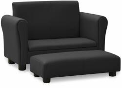 vidaXL Canapea pentru copii cu taburet, negru, piele ecologică (325510) Canapea