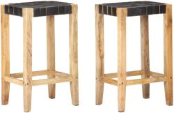 vidaXL Scaune de bar, 2 buc. , negru, piele naturală, 75 cm (321835)
