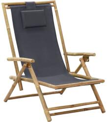 vidaXL Scaun rabatabil de relaxare, gri închis, bambus & țesătură (313024)