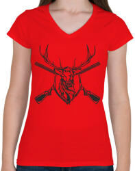 printfashion Deer prize - Női V-nyakú póló - Piros (5122353)
