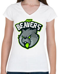 printfashion Angry Beavers - Női V-nyakú póló - Fehér (5139224)
