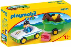 Playmobil 1.2.3 Masina cu remorca si calut (70181)