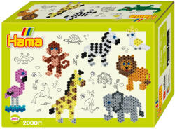 Hama Margele de calcat HAMA MIDI Animale din Zoo - 2000 margele + 1 plansete de lucru impachetat in cutie (Ha3510)