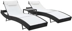 vidaXL 2 db fekete polyrattan és textilén napozóágy asztallal (44894)