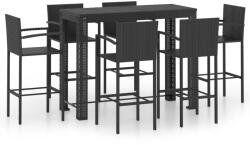 vidaXL Set bar exterior cu cotieră, 7 piese, negru, poliratan (3064814)
