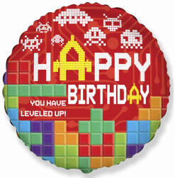 Flexmetal Fólia lufi, 18"/45cm, gömb, Happy Birthday, téglás