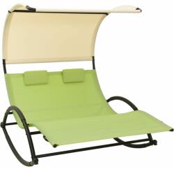 vidaXL Șezlong de plajă dublu cu baldachin, verde și crem, textilenă (310550)