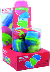Factis színes műanyag tokos radír + hegyező