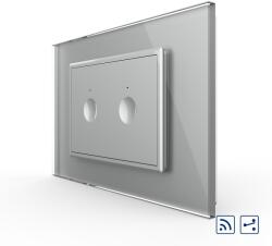 LIVOLO Intrerupator dublu cap scara / cap cruce wireless cu touch Livolo cu rama din sticla, standard Italian - Serie noua - culoare gri
