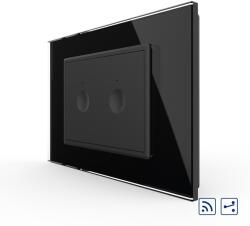 LIVOLO Intrerupator dublu cap scara / cap cruce wireless cu touch Livolo cu rama din sticla, standard Italian - Serie noua - culoare negru
