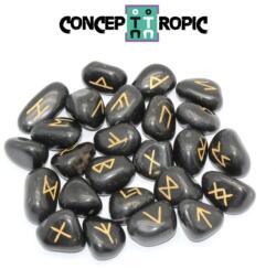  Rune din Onix Negru - Set 25 Piese - 18-27 x 15-20 mm