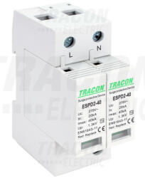 Tracon Electric Tracon ESPD2-40-2P, T2 AC típusú túlfeszültség levezető, cserélhető betéttel Uc: 275V; In: 20kA; Imax: 40kA; Up: 1, 3kV; 2P (ESPD2-40-2P)