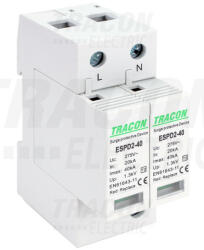 Tracon ESPD2-40-2P, T2 AC típusú túlfeszültség levezető, cserélhető betéttel Uc: 275V; In: 20kA; Imax: 40kA; Up: 1, 3kV; 2P (ESPD2-40-2P)