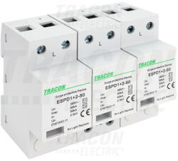 Tracon ESPD1+2-50-3P, T1+T2 AC típusú túlfeszültség levezető, egybeépített Uc: 385V; Iimp: 50kA; In: 50kA; Imax: 160kA; Up: 2, 5kV; 3P (ESPD1+2-50-3P) - elektrikstore