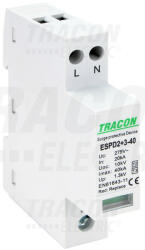 Tracon Electric Tracon ESPD2+3-40-2P, T2+T3 AC típusú túlfeszültség levezető, egybeépített Uc: 275V; In: 20kA; Imax40kA; Uoc: 10kV; Up: 1, 3kV; 2P (ESPD2+3-40-2P)
