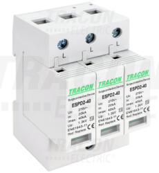 Tracon ESPD2-40-3P, T2 AC típusú túlfeszültség levezető, cserélhető betéttel Uc: 275V; In: 20kA; Imax: 40kA; Up: 1, 3kV; 3P (ESPD2-40-3P)