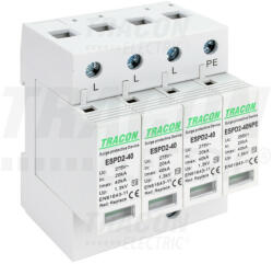 Tracon ESPD2-40-3+1P, T2 AC típusú túlfeszültség levezető, cserélhető betéttel Uc: 275/255V; In: 20kA; Imax: 40kA; Up: 1, 3/1, 5kV; 3+1P (ESPD2-40-3+1P) - elektrikstore