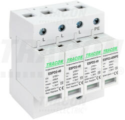 Tracon ESPD2-40-3+1P, T2 AC típusú túlfeszültség levezető, cserélhető betéttel Uc: 275/255V; In: 20kA; Imax: 40kA; Up: 1, 3/1, 5kV; 3+1P (ESPD2-40-3+1P)