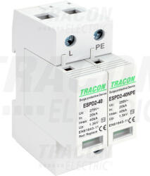  Tracon ESPD2-40-1+1P, T2 AC típusú túlfeszültség levezető, cserélhető betéttel Uc: 275/255V; In: 20kA; Imax: 40kA; Up: 1, 3/1, 5kV; 1+1P (ESPD2-40-1+1P)