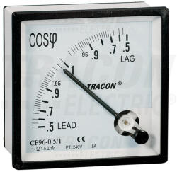 TRACON CF96-0, 5/1, Teljesítménytényező mérő, egyfázisú 96×96mm, 240V AC, 0, 5 (CF96-0,5/1)