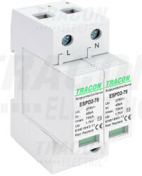 Tracon ESPD2-70-2P, T2 AC típusú túlfeszültség levezető, cserélhető betéttel Uc: 275V; In: 40kA; Imax: 70kA; Up: 1, 7kV; 2P (ESPD2-70-2P)