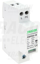  Tracon ESPD3-10-1+1P, T3 AC típusú túlfeszültség levezető, egybeépített Uc: 275V; In: 10kA; Uoc: 20kV; Up: 1, 2kV; 1+1P (ESPD3-10-1+1P)