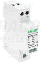 Tracon ESPD3-10-2P, T3 AC típusú túlfeszültség levezető, egybeépített Uc: 275V; In: 10kA; Uoc: 20kV; Up: 1, 2kV; 2P (ESPD3-10-2P)