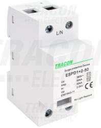 Tracon ESPD1+2-50-1P, T1+T2 AC típusú túlfeszültség levezető, egybeépített Uc: 385V; Iimp: 50kA; In: 50kA; Imax: 160kA; Up: 2, 5kV; 1P (ESPD1+2-50-1P)