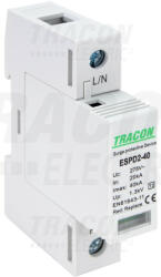Tracon ESPD2-40-1P, T2 AC típusú túlfeszültség levezető, cserélhető betéttel Uc: 275V; In: 20kA; Imax: 40kA; Up: 1, 3kV; 1P (ESPD2-40-1P)