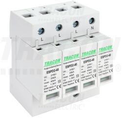 Tracon Electric Tracon ESPD2-40-4P, T2 AC típusú túlfeszültség levezető, cserélhető betéttel Uc: 275V; In: 20kA; Imax: 40kA; Up: 1, 3kV; 4P (ESPD2-40-4P)