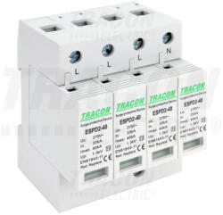  Tracon ESPD2-40-4P, T2 AC típusú túlfeszültség levezető, cserélhető betéttel Uc: 275V; In: 20kA; Imax: 40kA; Up: 1, 3kV; 4P (ESPD2-40-4P)