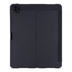 Apple iPad Pro 12.9 (2021) three-folding bőr tablet tok, támasztható fliptok (Litchi Texture), fekete