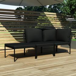 vidaXL Set mobilier de grădină cu perne, 3 piese, negru, PVC (48594)