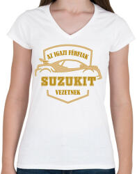 printfashion Suzukis sofőr - Női V-nyakú póló - Fehér (5176480)