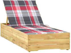 vidaXL impregnált fenyőfa napozóágy piros kockás párnával (3065922) - vidaxl