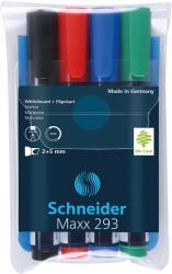 Schneider Marker SCHNEIDER Maxx 293, pentru tabla de scris+flipchart, varf tesit 2-5mm, 4 cul/set - (N, R, A, V) (S-129394)