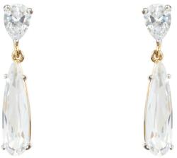 Pami Accessories Cercei dama cu doua cristale Swarovski, placati cu aur, 28x5 mm, CCC-40, Auriu